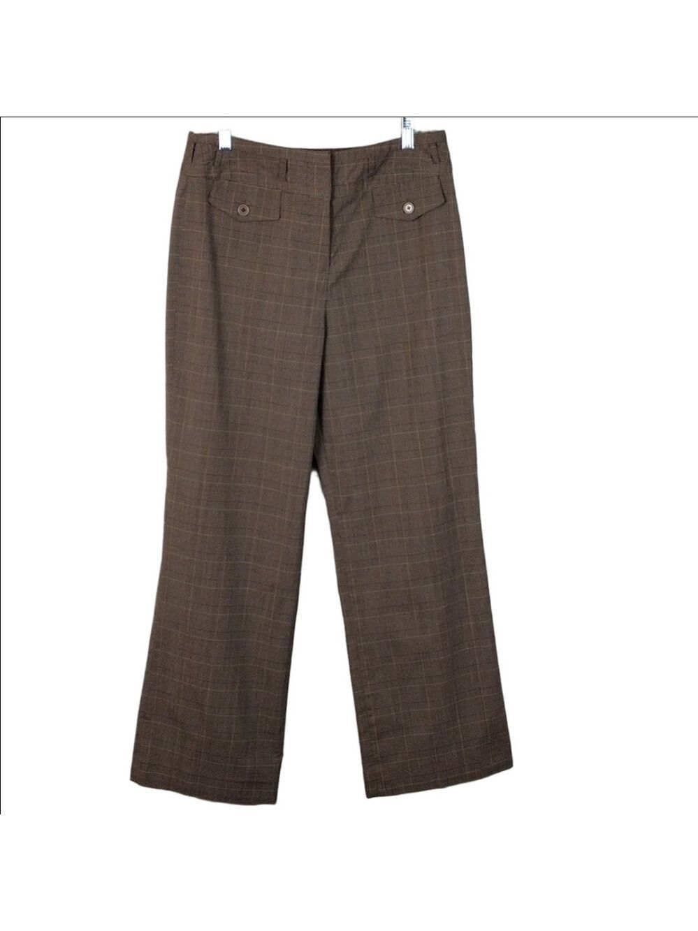 Tailor B. Moss Brown Glen Check Plaid High Rise Hook Zip Front Wide Leg Trousers